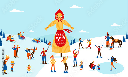 Banner for Russian Shrovetide or Maslenitsa holiday flat vector illustration.