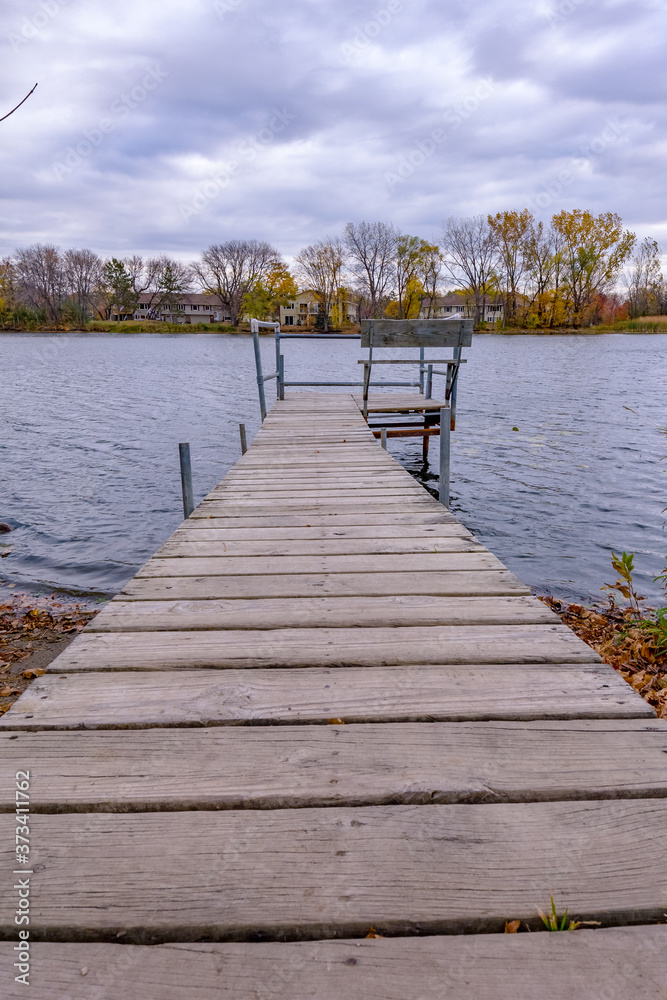 Lake dock in autumn