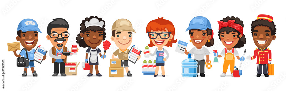 Fototapeta premium Cartoon Characters with Different Service Professions