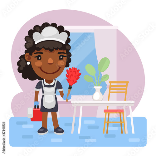 Cartoon Maid is Cleaning