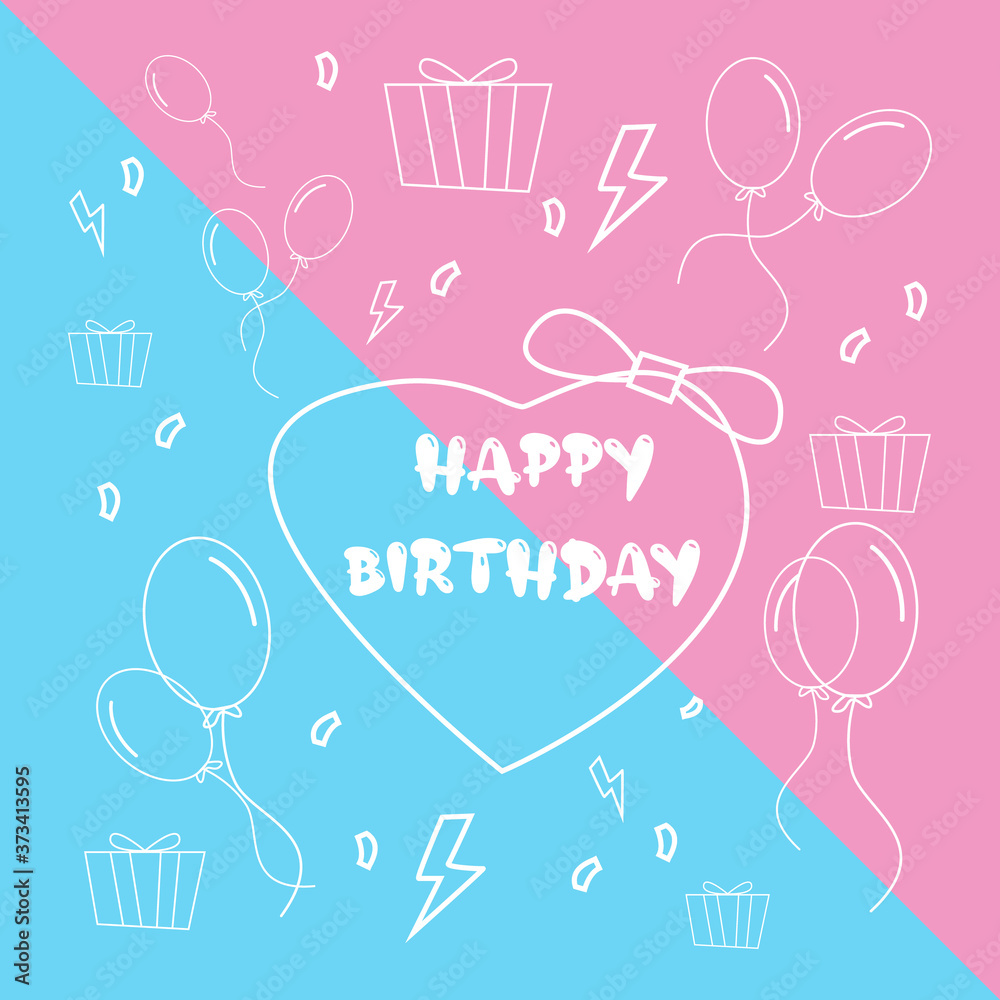 Happy birthday vector illustration. outline drawing