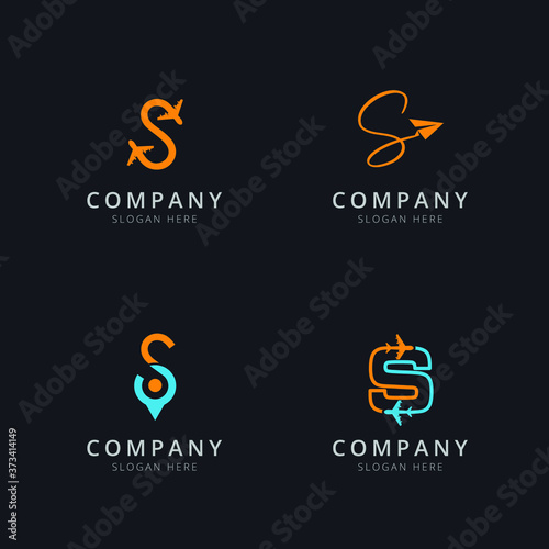 Initial S logo with travel elements in orange and blue color