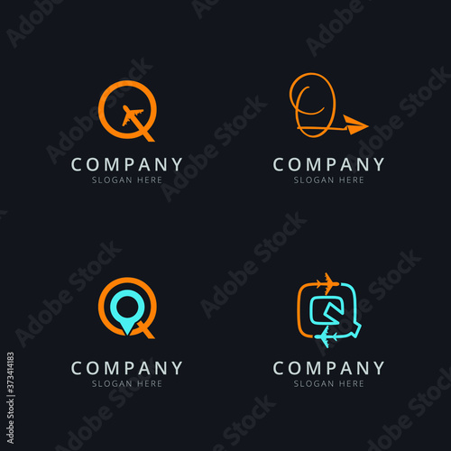 Initial Q logo with travel elements in orange and blue color