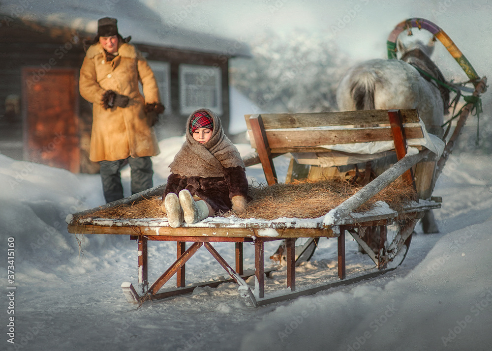 Nastya is sitting on a sleigh, ready to leave her home forever.