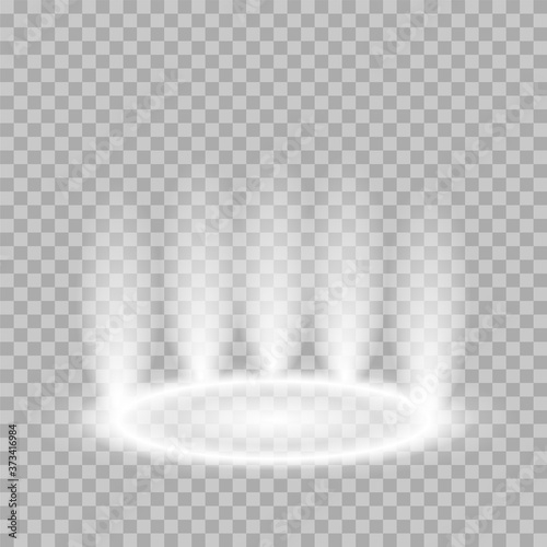 Hologram teleport light effect. Magic circle time travel portal glow vector effect. Podium spotlight stock vector