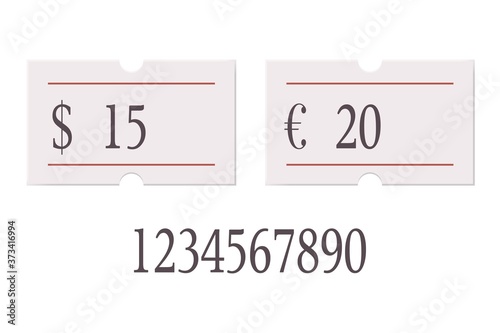 Euro and usd price tag set isolated on white backdrop