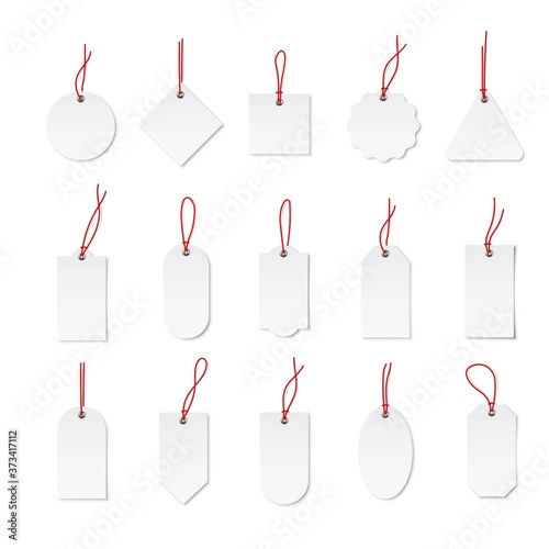 Blank white paper price tags set isolated on white background