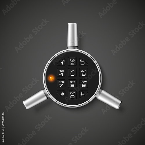 Steel safe pin code entry panel image. Armored box background. Door safe bank vault combination lock. Reliable Data Protection. Long-term savings. Deposit box safe icon.Protection personal information