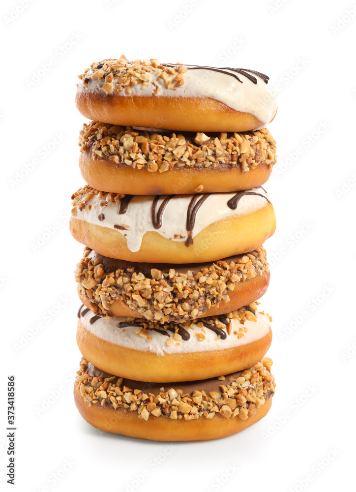 Sweet tasty donuts on white background Sweet tasty donuts on white background