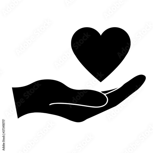 Heart health care symbol simple icon. Illustration of hand