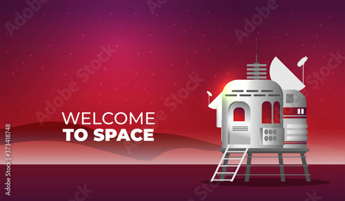 Flat vector astronaut standing on Mars