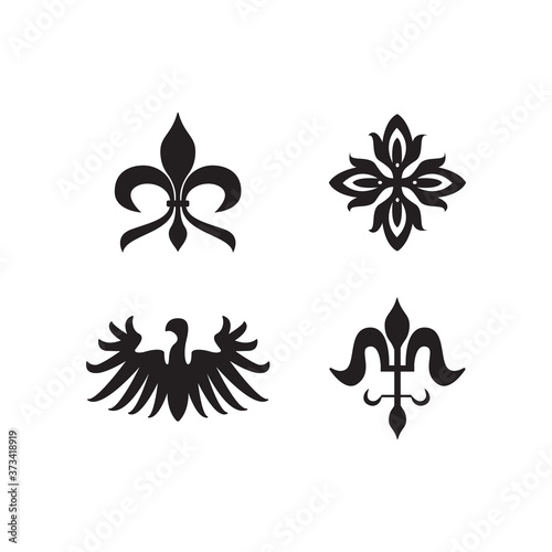 Heraldry royal symbols and elements black icons set vector illustration isolated.