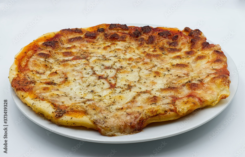 Traditional italian Margherita Pizza isolated on white background.
Traditional italian Margherita Pizza isolated on white background.