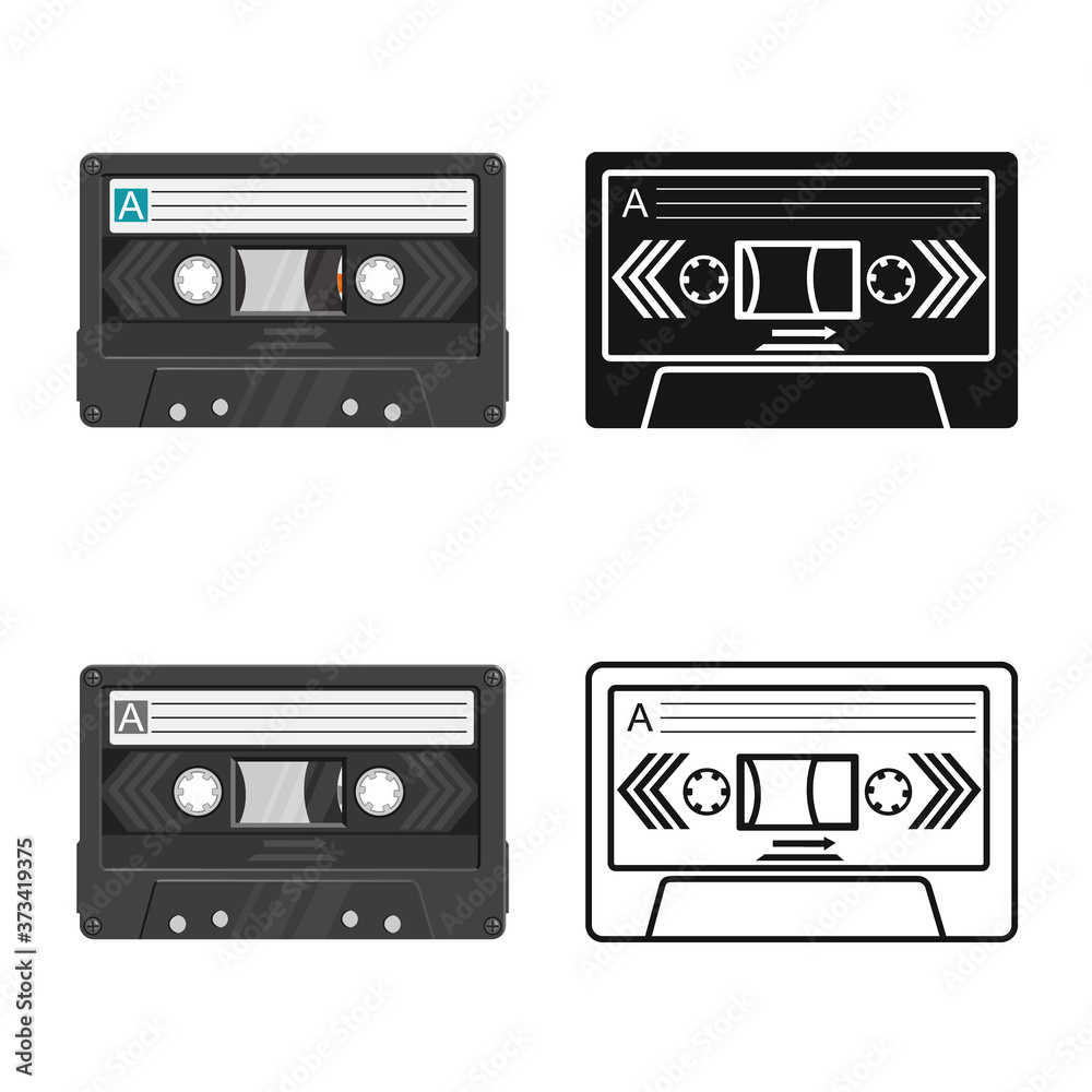 Isolated object of cassette and tape icon. Graphic of cassette and reel stock vector illustration.