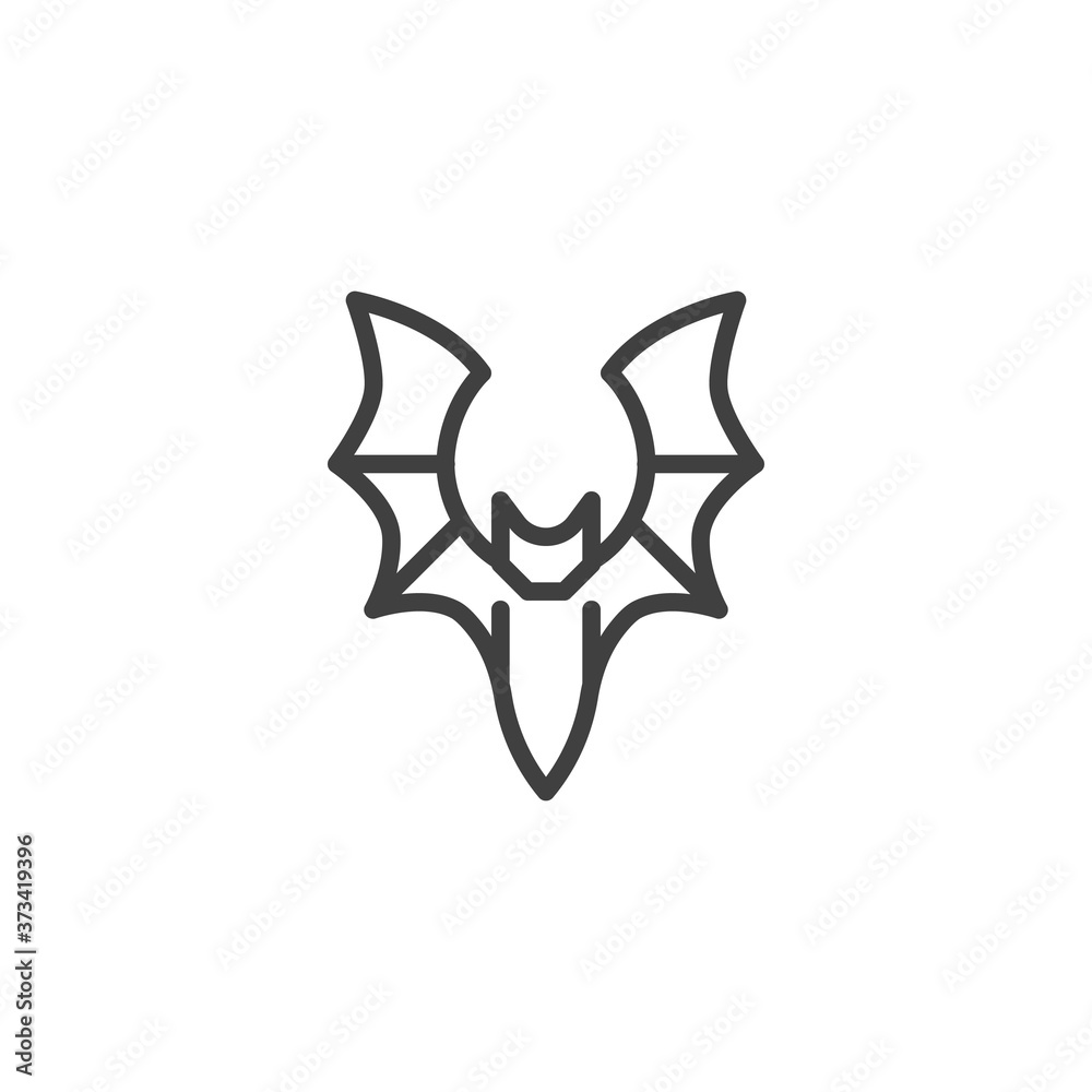 Flying bat line icon. linear style sign for mobile concept and web design. Halloween bat outline vector icon. Symbol, logo illustration. Vector graphics Flying bat line icon. linear style sign for mobile concept and web design. Halloween bat outline vector icon. Symbol, logo illustration. Vector graphics