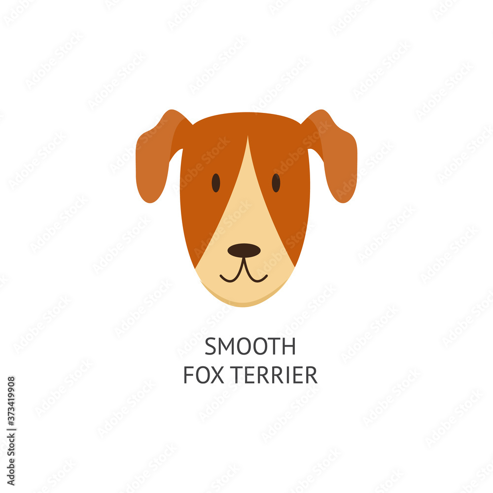 Smooth fox terrier head - flat cartoon animal drawing isolated on white background. Smooth fox terrier head - flat cartoon animal drawing isolated on white background.