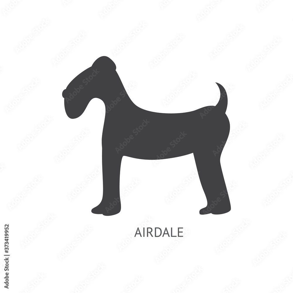 Airdale breed dog or puppy in profile silhouette vector illustration isolated.