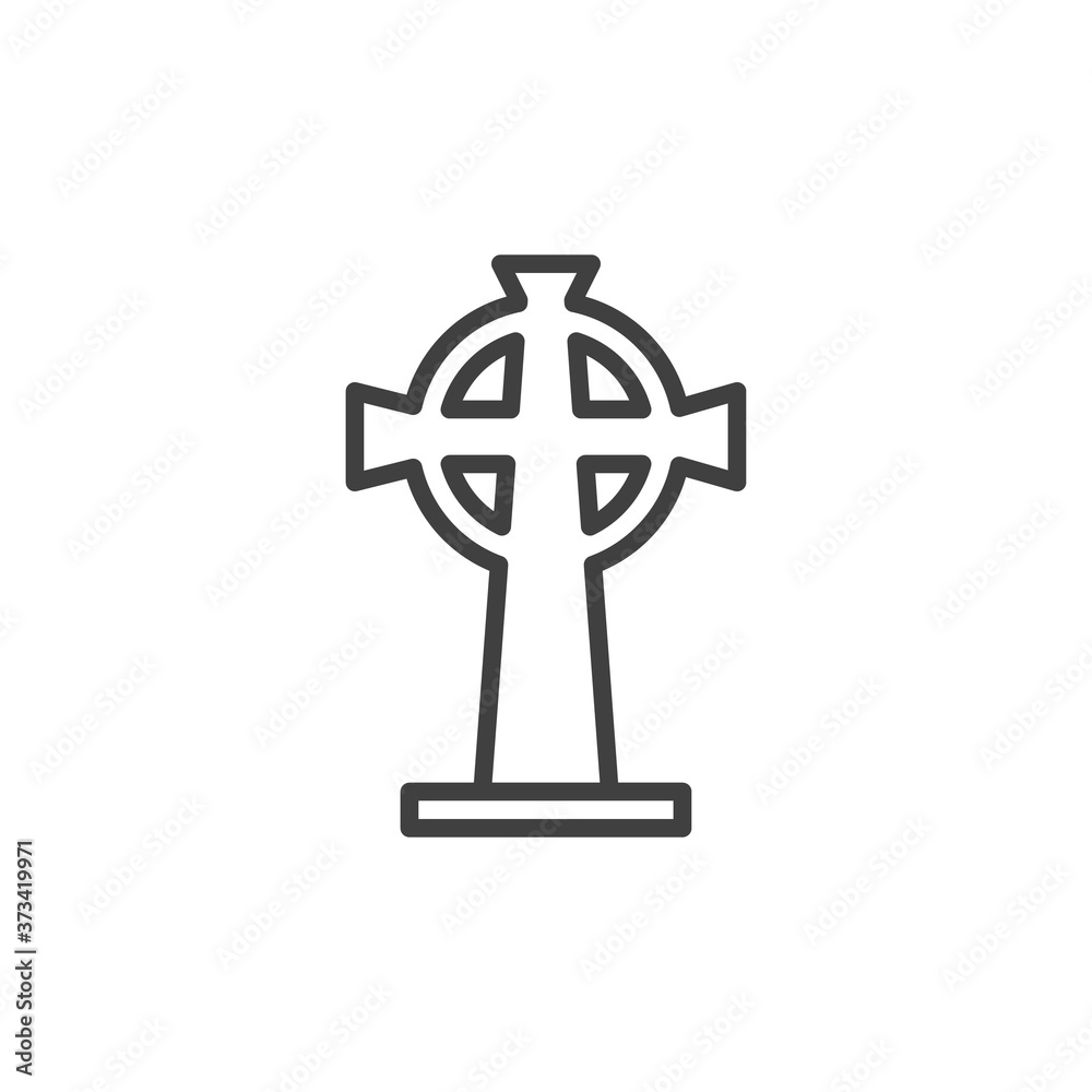 Tombstone with cross line icon. linear style sign for mobile concept and web design. Catholic headstone outline vector icon. Symbol, logo illustration. Vector graphics