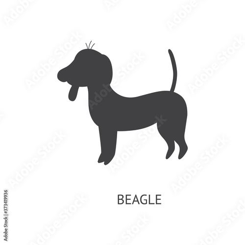 Beagle dog or puppy in profile black silhouette vector illustration isolated.