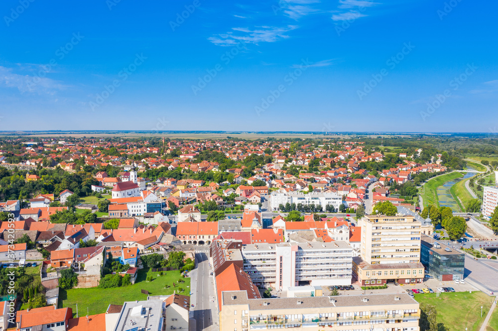 Fototapeta premium Aerial view of the city center of Vukovar, Slavonia and Srijem regions of Croatia
