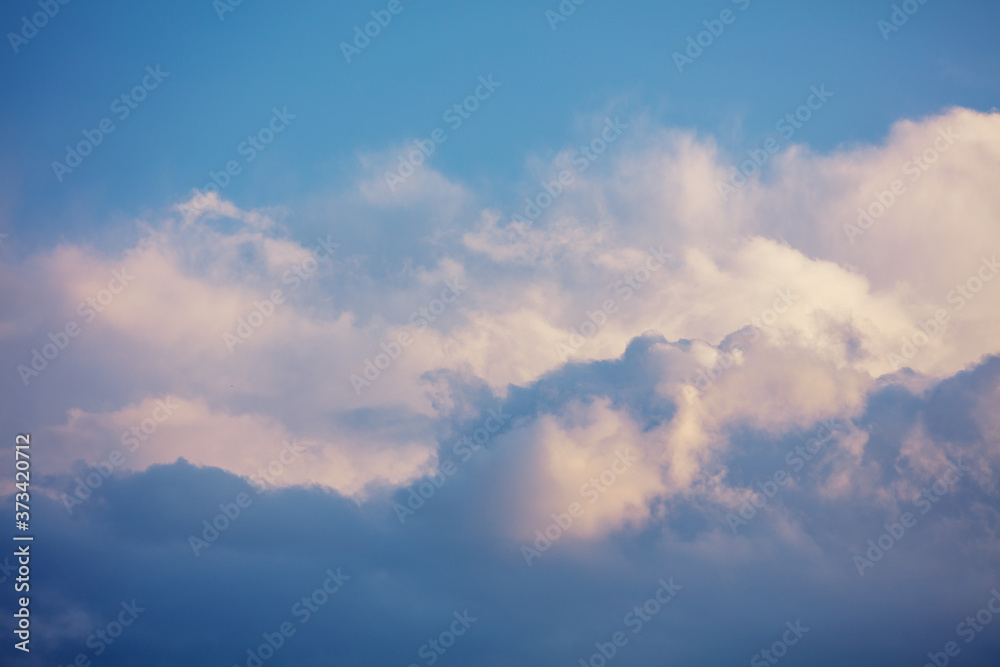 Colorful cloudy sky at sunset. Gradient color. Sky texture, abstract nature background