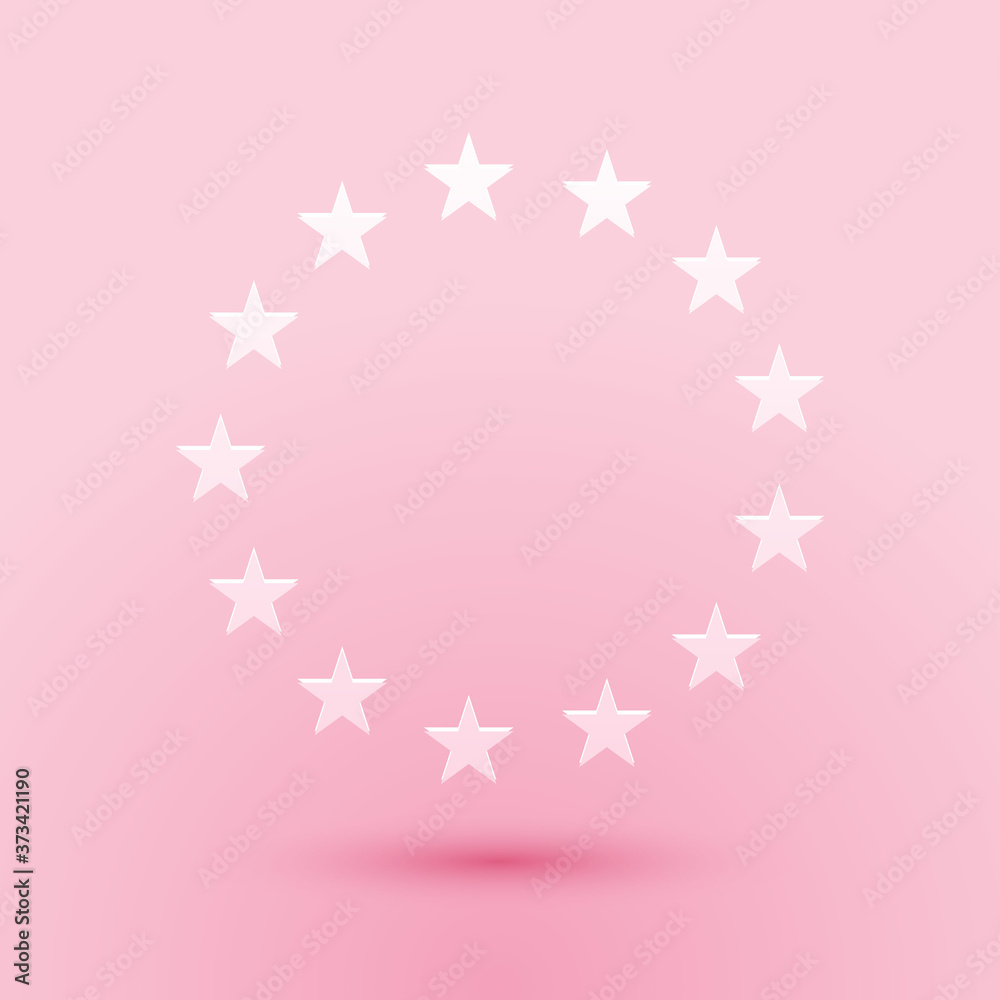 Paper cut Flag of European Union icon isolated on pink background. EU circle symbol. Waving EU flag. Paper art style. Vector. Paper cut Flag of European Union icon isolated on pink background. EU circle symbol. Waving EU flag. Paper art style. Vector.