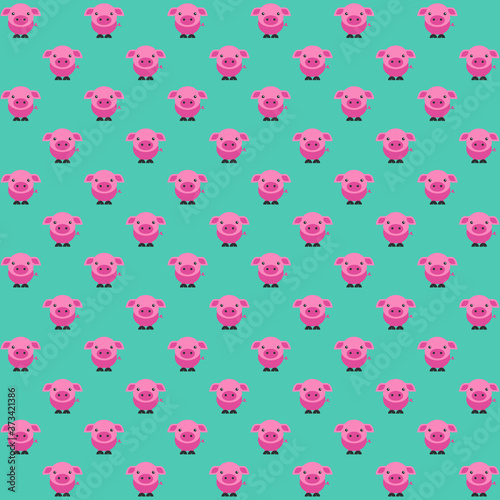 pink pig standing with blue background repeat pattern