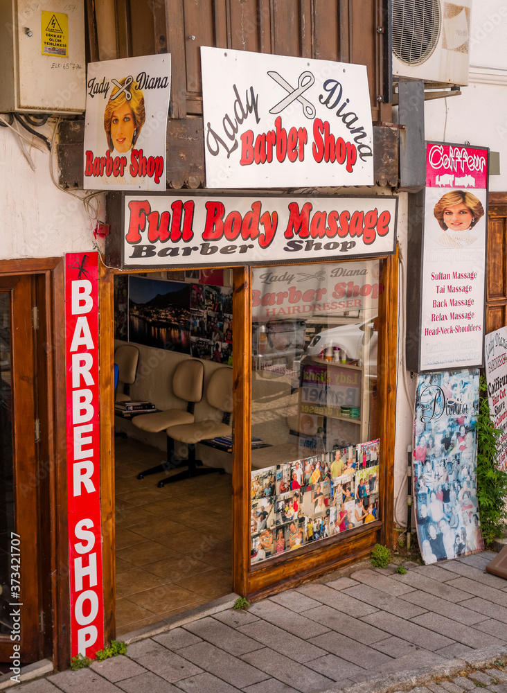 Kalkan, Turkey July 30, 2018 Lady Diana Barber Shop, located near