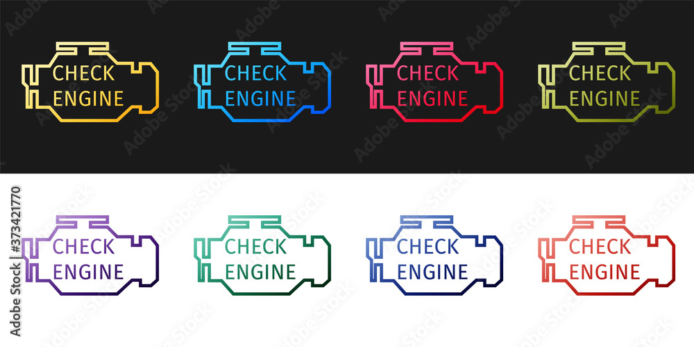 Fototapeta premium Set Check engine icon isolated on black and white background. Vector.
