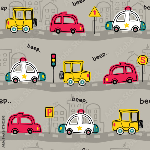 seamless pattern vector of vehicles cartoon