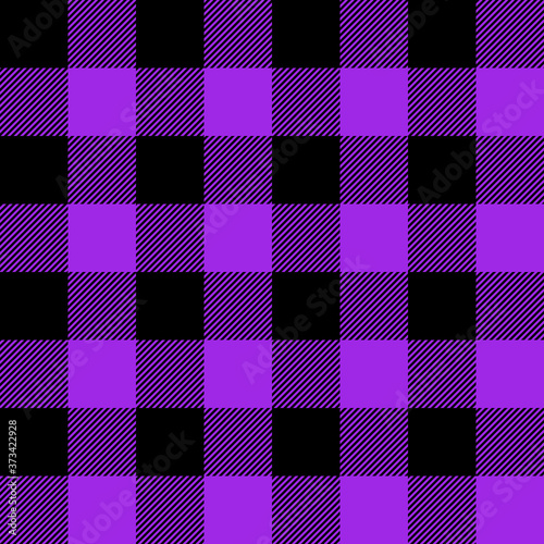 Tartan plaid. Scottish pattern in black and violet cage. Scottish cage. Traditional Scottish checkered background. Seamless fabric texture. Vector illustration