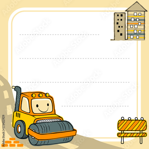 frame border template with funny steamroller cartoon