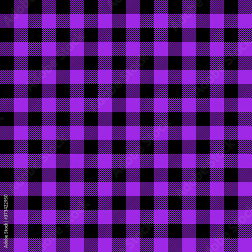 Tartan plaid. Scottish pattern in black and violet cage. Scottish cage. Traditional Scottish checkered background. Seamless fabric texture. Vector illustration