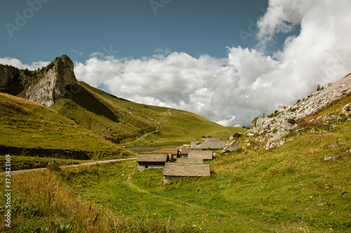Wooden houses in a Swiss valley  © Paul