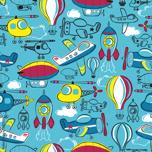 seamless pattern vector of air transportation cartoon, hand drawn
