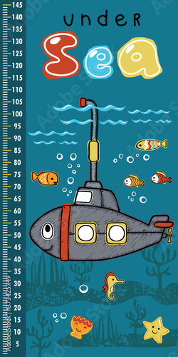 height measurement wall with smiling submarine cartoon with marine animals