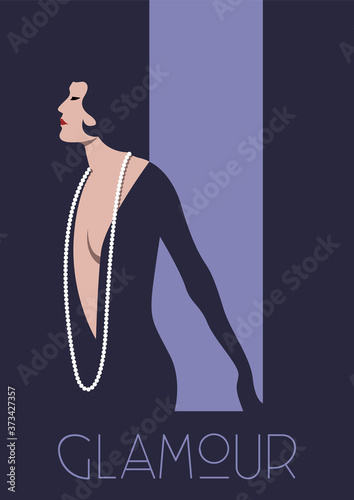 1920s Woman with the Necklace, Glamour Retro Style Poster, Magazine's Cover