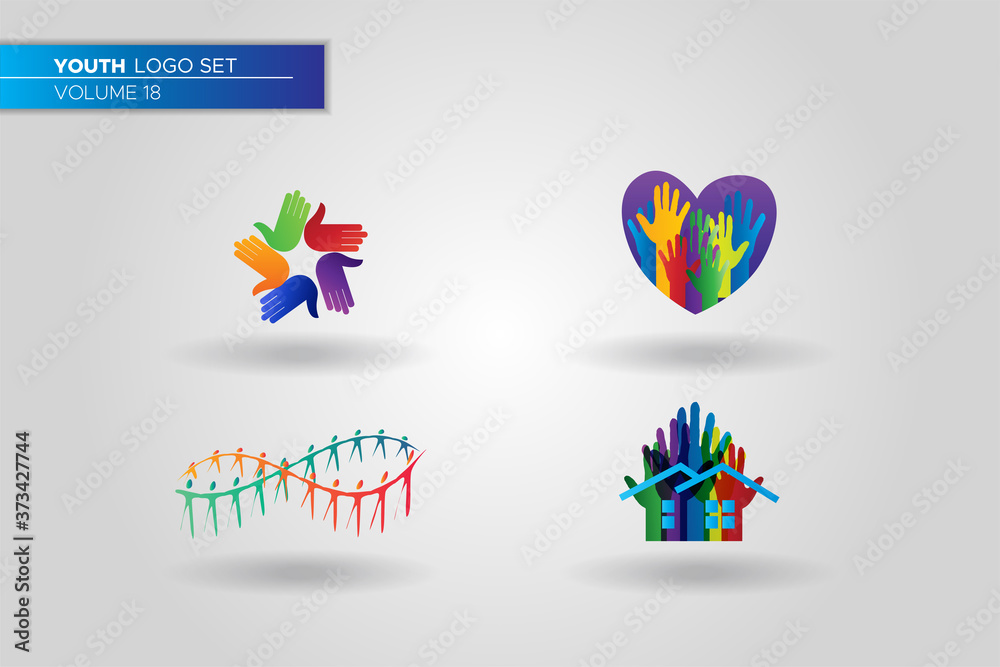 Youth Social Activities Logo Set Template. Hand Logo