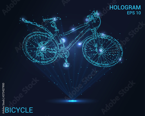 Bicycle hologram. Holographic projection of a Bicycle. A flickering energy stream of particles. The scientific design of the bike.