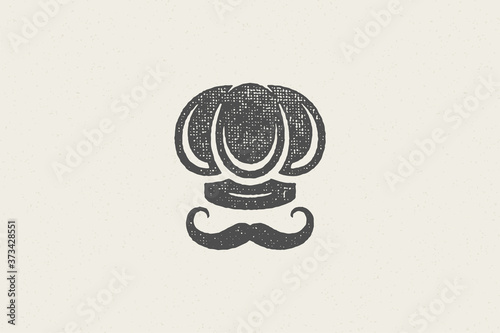 Silhouette of traditional chef cook hat and mustache designed as emblem for restaurant stamp vector illustration