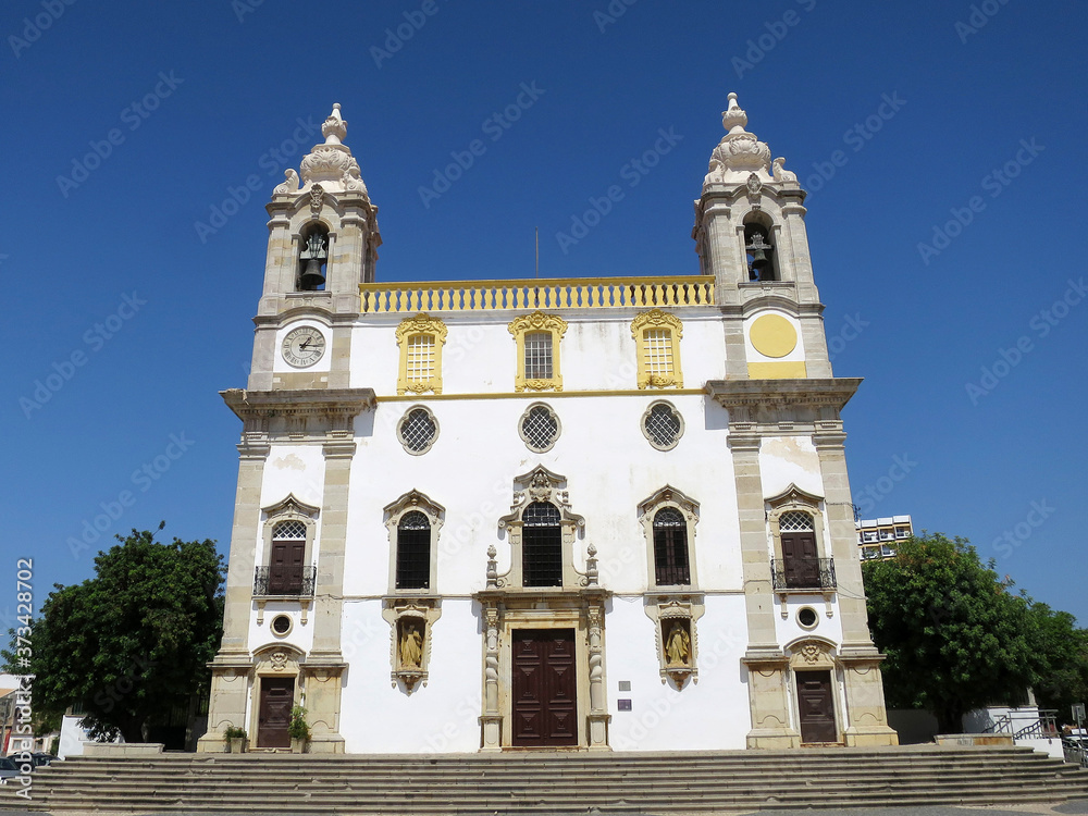 The Carmo Church (Igreja do Carmo) where the Chapel of Bones (Capela dos Ossos) inside in Faro, PORTUGAL