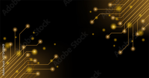 Futuristic clean technology concept background.  Gold circuit board , black background . vector.