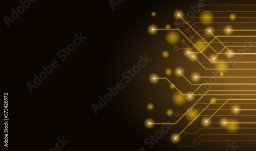 Futuristic clean technology concept background.  Gold circuit board , black background . vector.