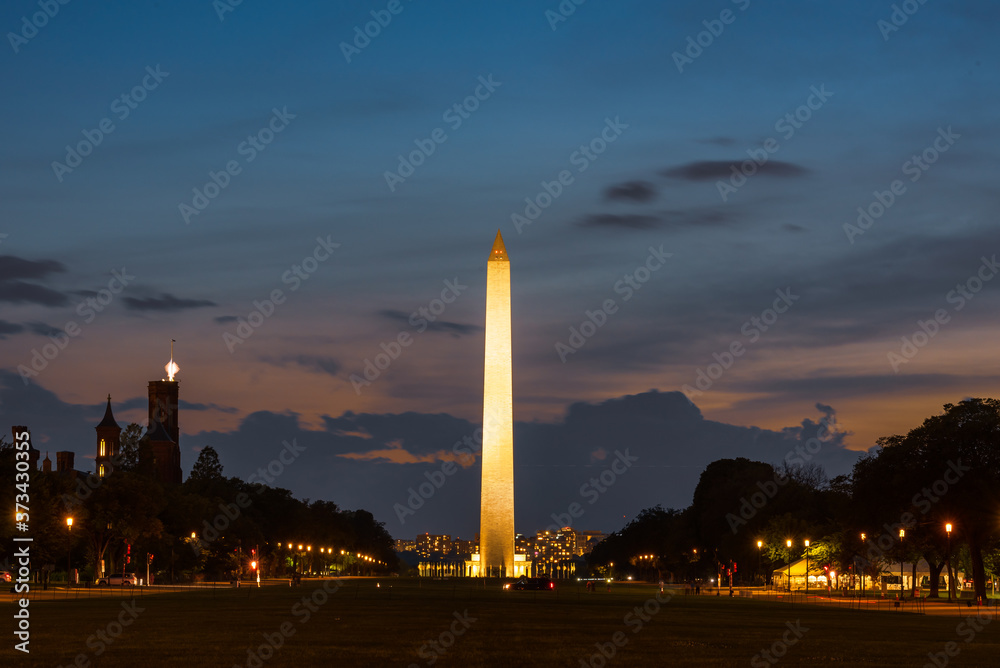 Panorama of the Washington Monument during dusk, Washington DC