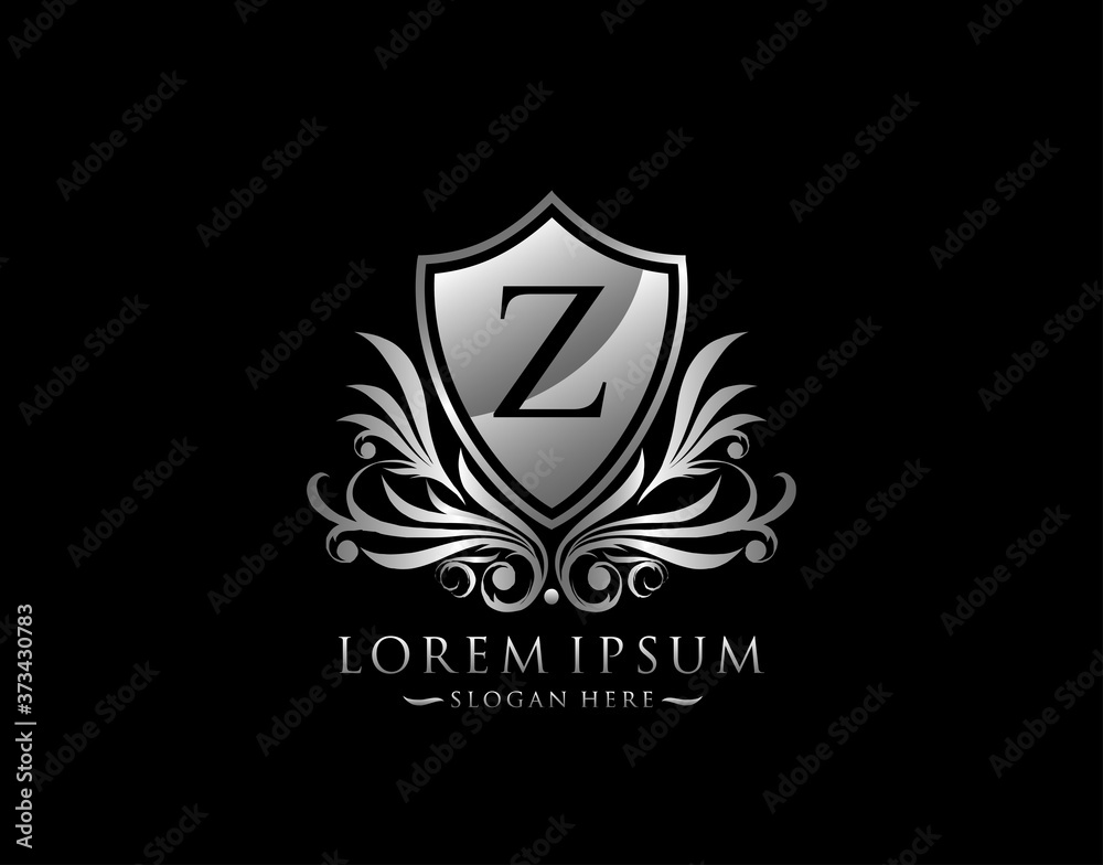 Luxury Shield Z Letter Logo. Graceful Elegant Silver shield icon design. Luxury Shield Z Letter Logo. Graceful Elegant Silver shield icon design.