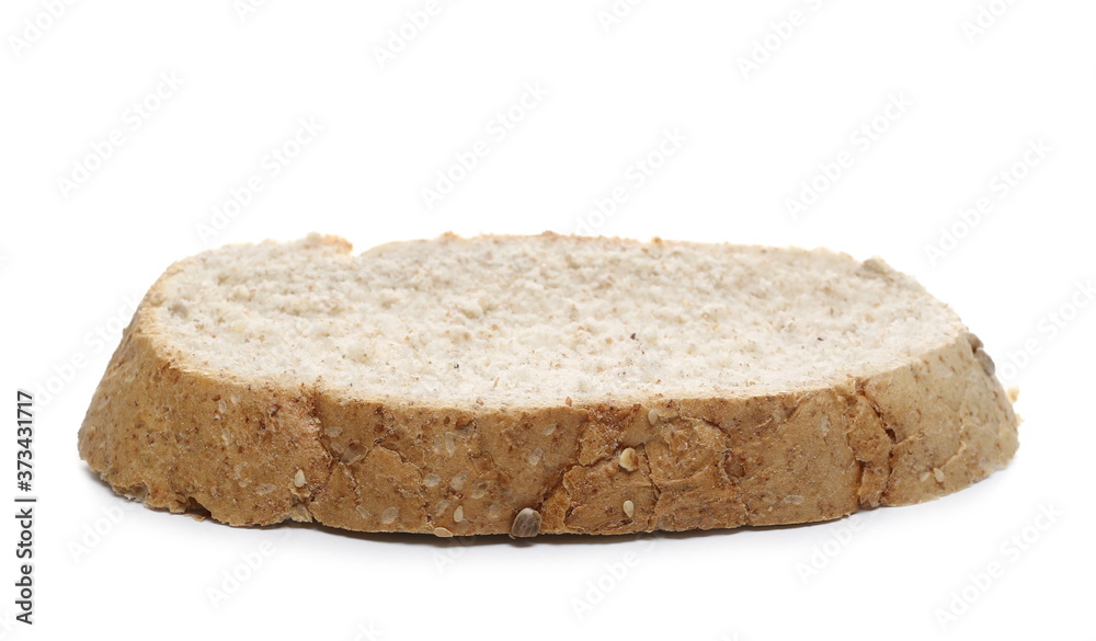 Integral bread slice with sesame seeds isolated on white background