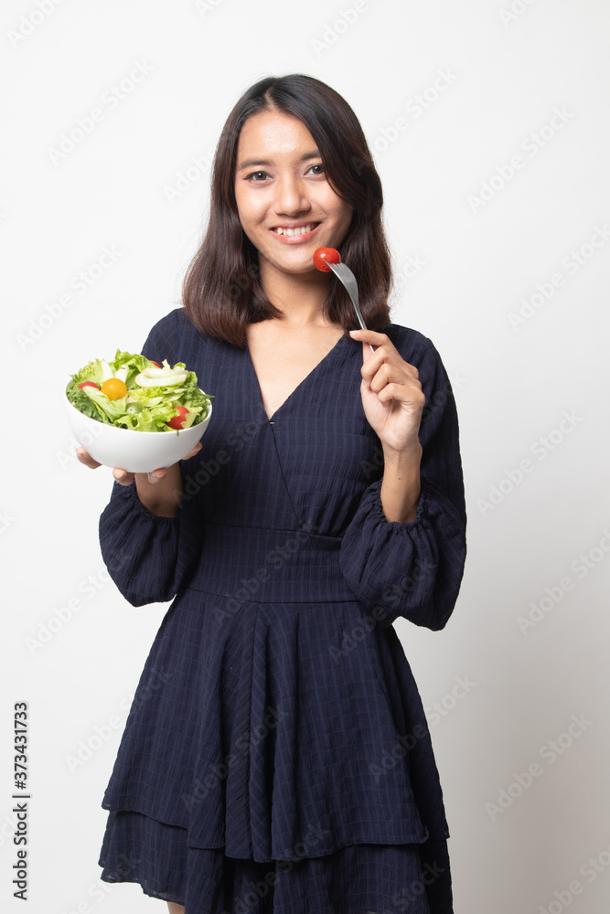 Healthy Asian woman with salad. Healthy Asian woman with salad.
