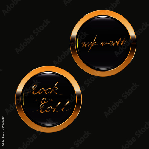 black rock-n-roll logo-like buttons 