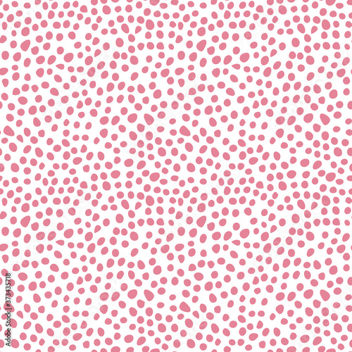 Vector pink hand drawn dots on white seamless pattern print background.