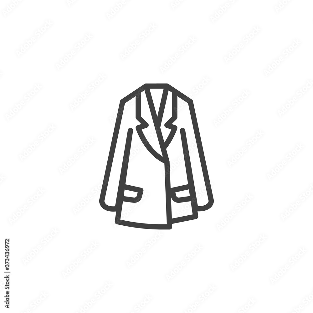 Women's Trench Coat line icon. linear style sign for mobile concept and web design. Trench coat jacket outline vector icon. Symbol, logo illustration. Vector graphics Women's Trench Coat line icon. linear style sign for mobile concept and web design. Trench coat jacket outline vector icon. Symbol, logo illustration. Vector graphics